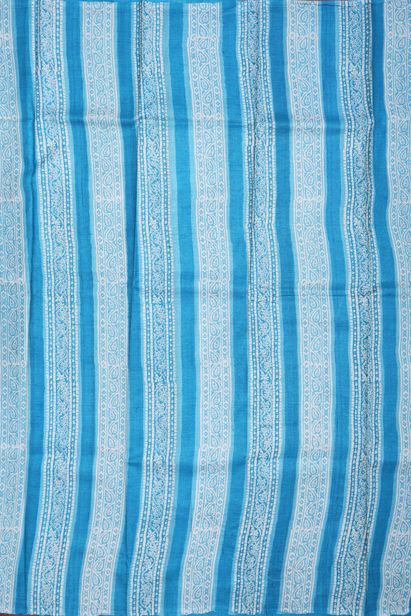 Tussar Silk Saree In Deep Sky Blue With Printed Design