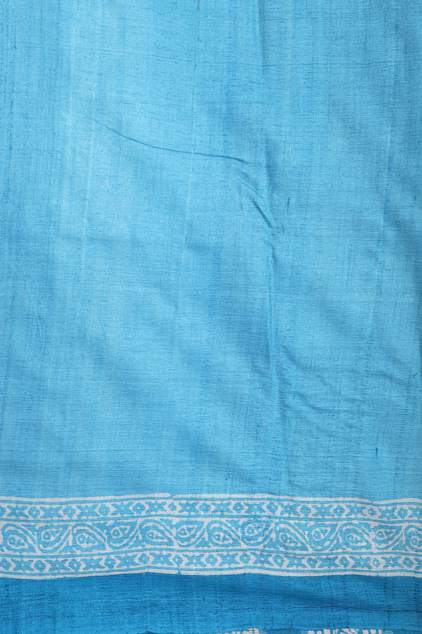 Tussar Silk Saree In Deep Sky Blue With Printed Design