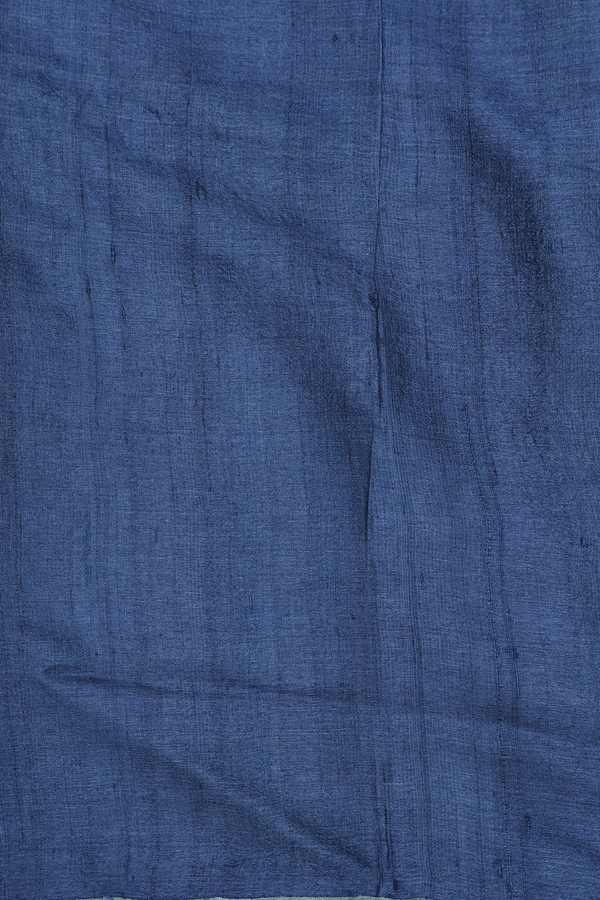 Tussar Silk Saree In Dusty Blue With Hand Embroidered Pallu