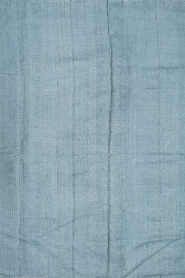 Tussar Silk Saree In Dusty Blue With Hand Embroidered Pallu