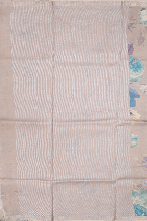 Tussar Silk Saree In Tan Grey With Floral Design