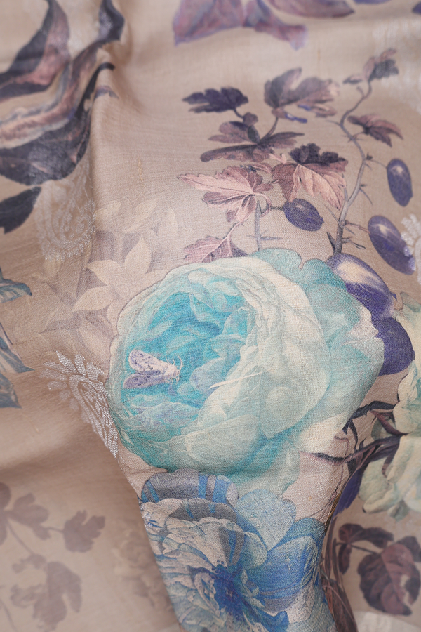 Tussar Silk Saree In Tan Grey With Floral Design