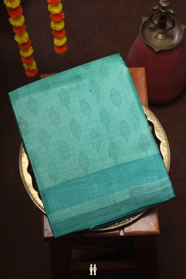 Tussar Silk Saree In Dusty Green With Printed Design