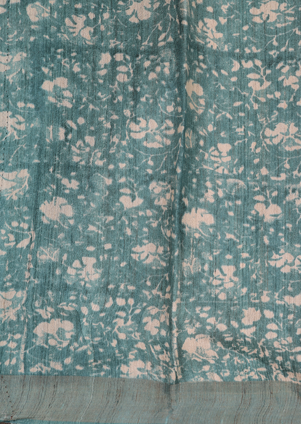 Tussar Silk Saree In Green With Printed Design