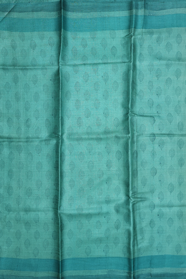 Tussar Silk Saree In Dusty Green With Printed Design