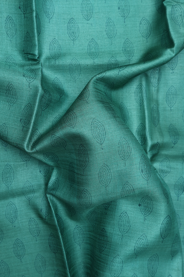 Tussar Silk Saree In Dusty Green With Printed Design