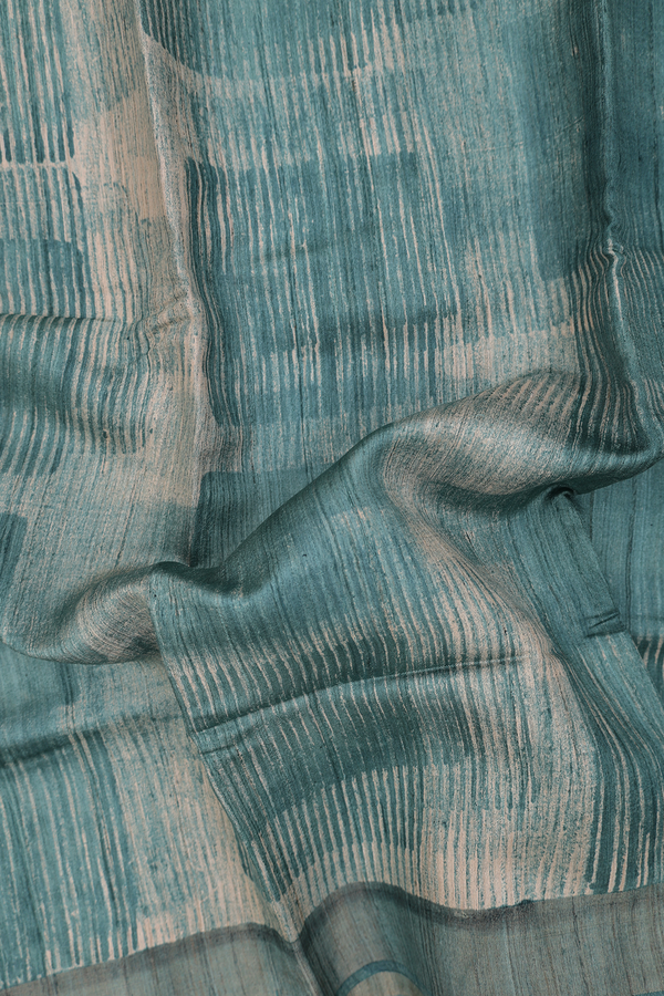 Tussar Silk Saree In Green With Printed Design