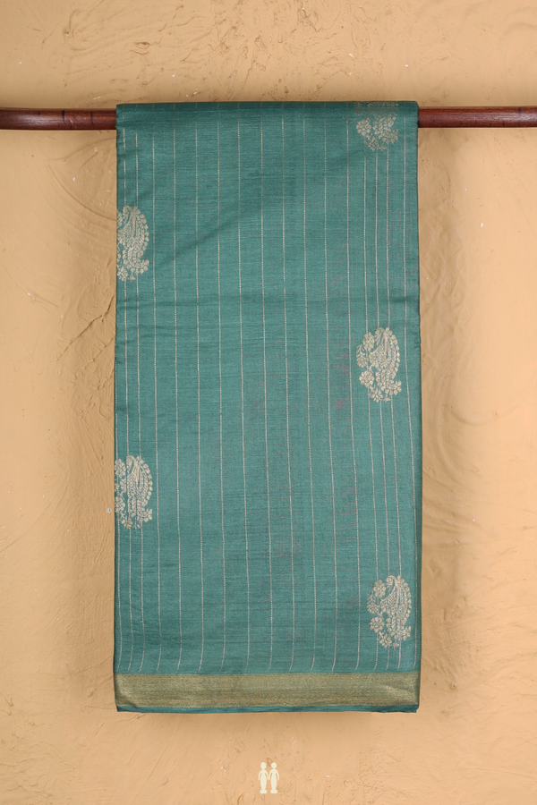 Tussar Silk Saree In Dusty Green With Stripes Design