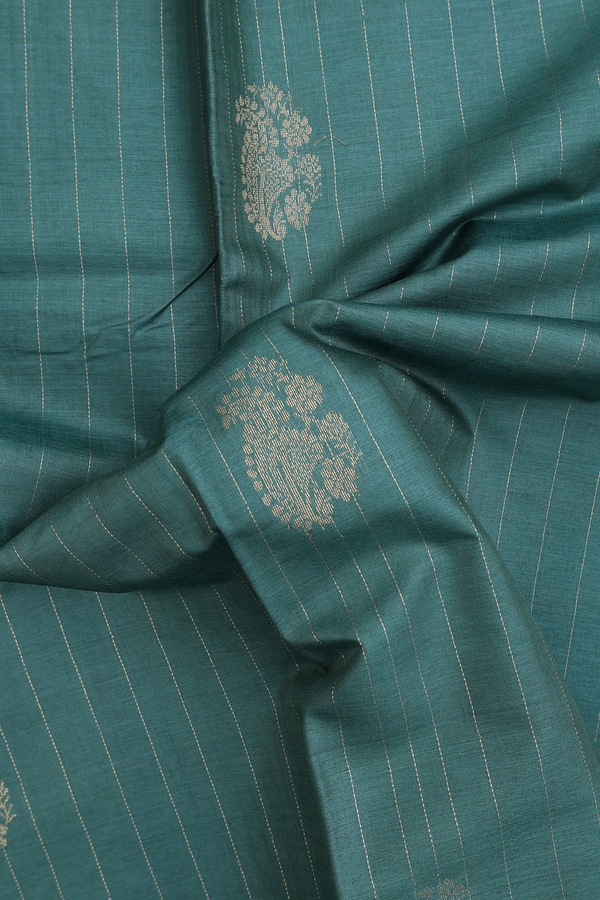 Tussar Silk Saree In Dusty Green With Stripes Design