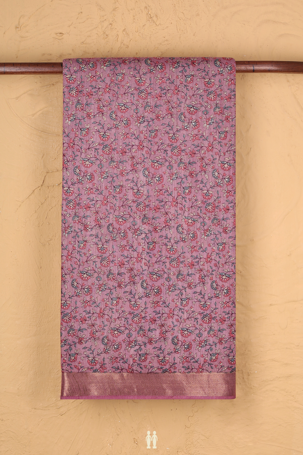 Tussar Silk Saree In Dusty Lavender With Floral Design