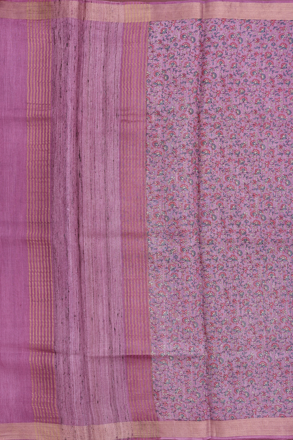 Tussar Silk Saree In Dusty Lavender With Floral Design