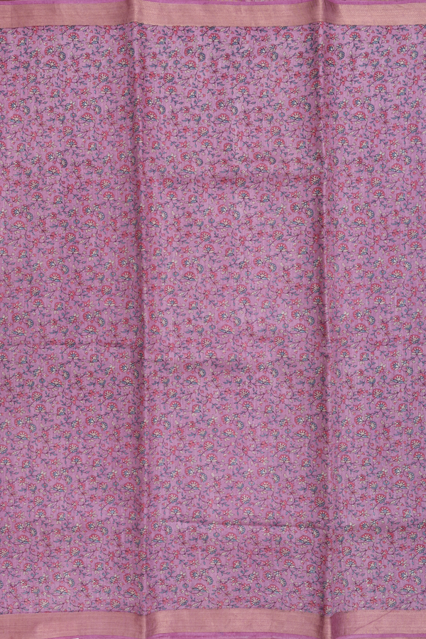 Tussar Silk Saree In Dusty Lavender With Floral Design