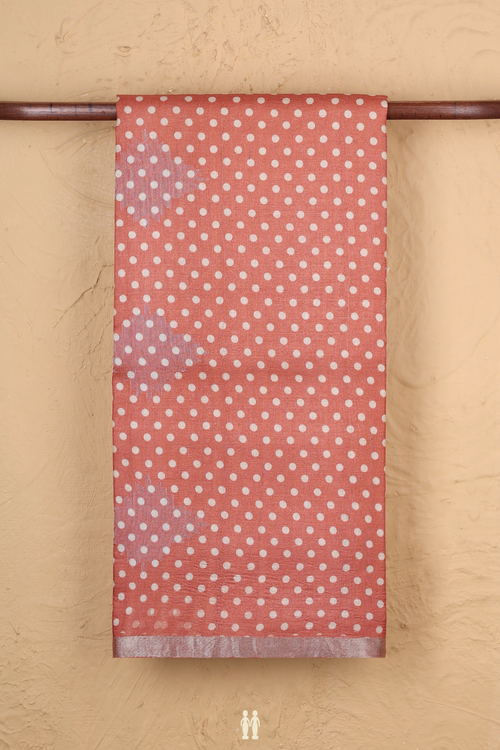 Tussar Silk Saree In Dusty Orange With Circle Design