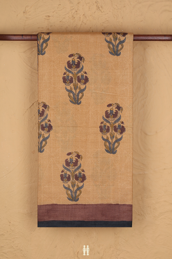 Tussar Silk Saree In Dusty Orange With Floral Design