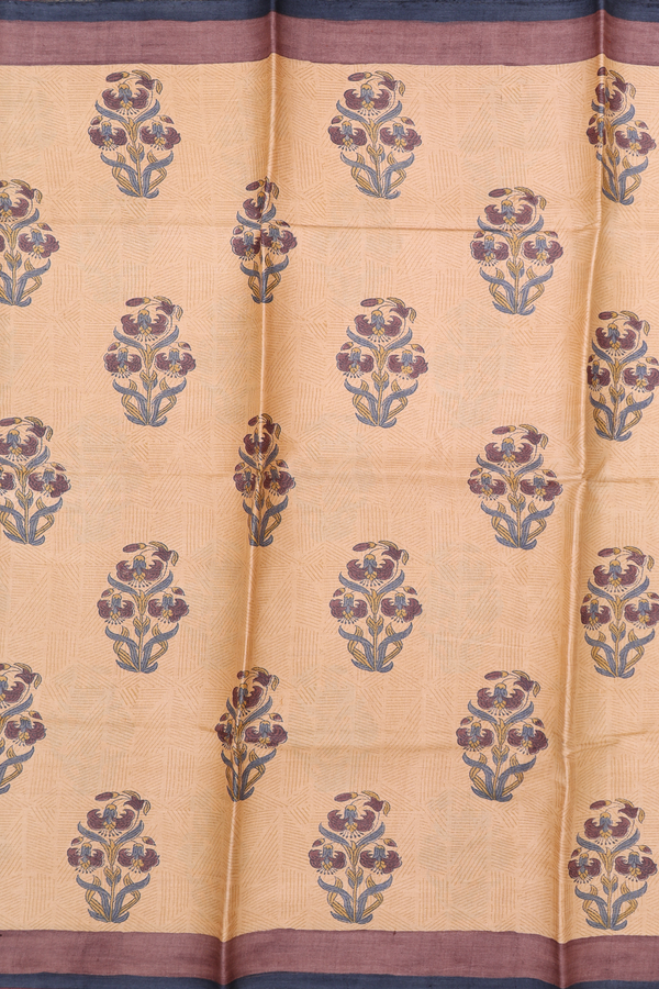 Tussar Silk Saree In Dusty Orange With Floral Design