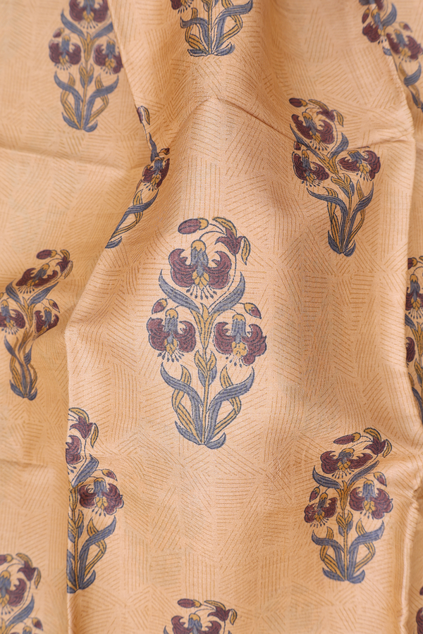 Tussar Silk Saree In Dusty Orange With Floral Design