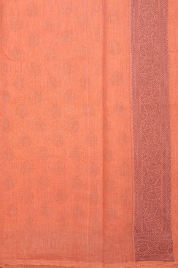 Tussar Silk Saree In Dusty Orange With Floral Thread Motifs