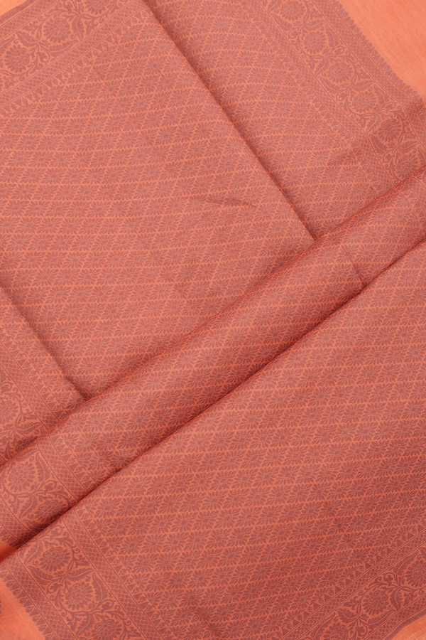 Tussar Silk Saree In Dusty Orange With Floral Thread Motifs
