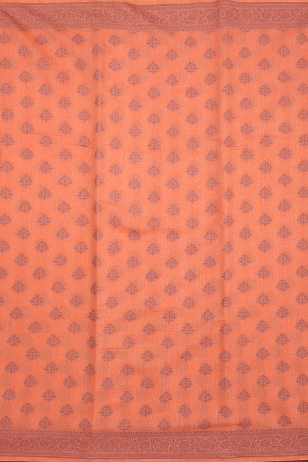 Tussar Silk Saree In Dusty Orange With Floral Thread Motifs