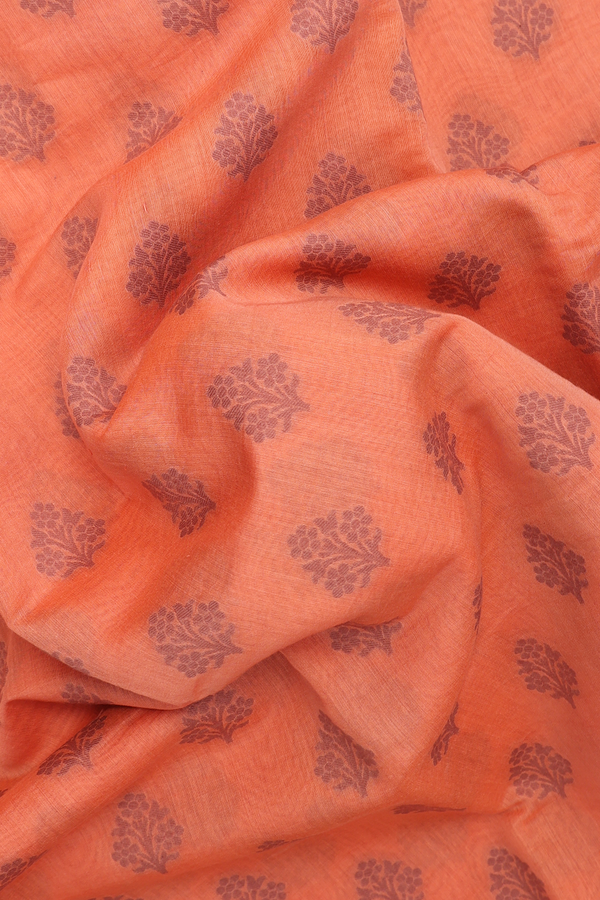 Tussar Silk Saree In Dusty Orange With Floral Thread Motifs