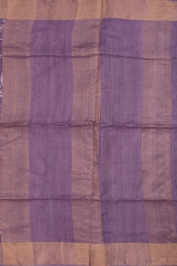 Tussar Silk Saree In Dusty Purple With Allover Floral Design