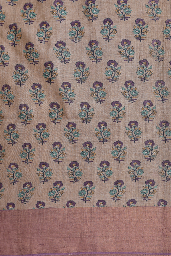 Tussar Silk Saree In Dusty Purple With Allover Floral Design