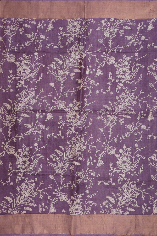 Tussar Silk Saree In Dusty Purple With Allover Floral Design