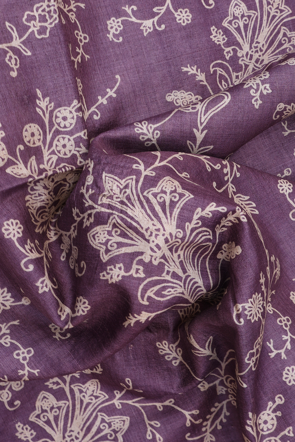 Tussar Silk Saree In Dusty Purple With Allover Floral Design