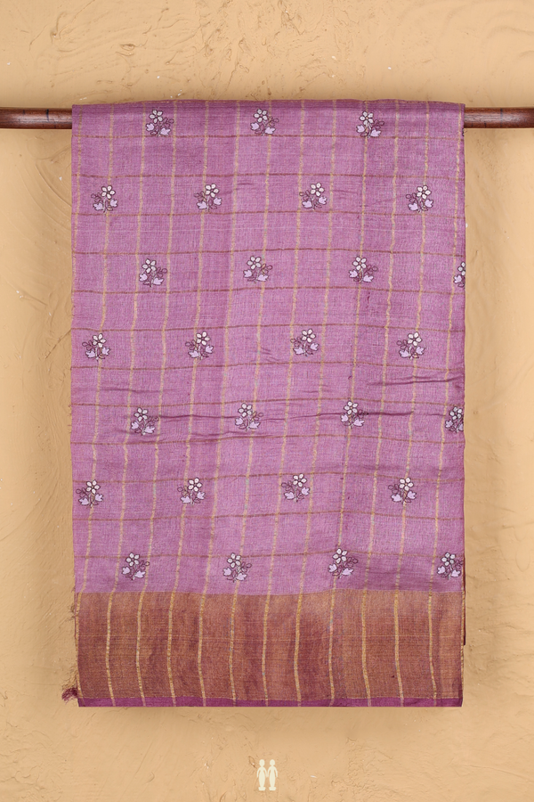Tussar Silk Saree In Dusty Purple With Floral Buttas