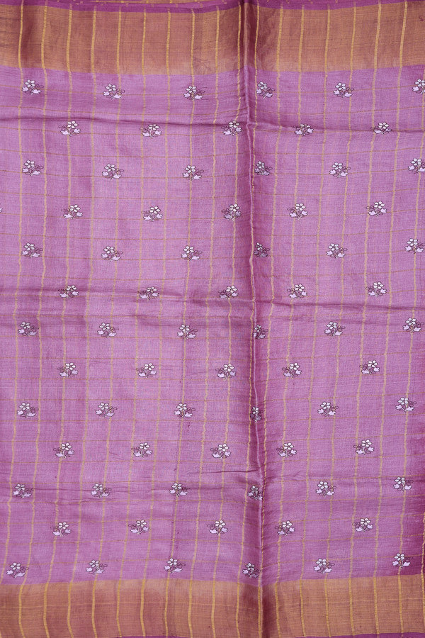 Tussar Silk Saree In Dusty Purple With Floral Buttas