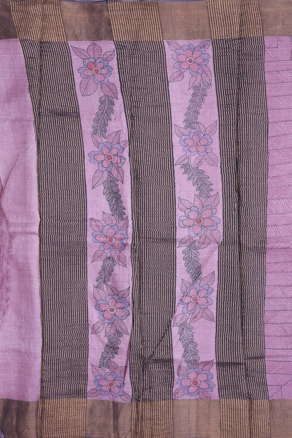 Tussar Silk Saree In Dusty Purple With Floral Design