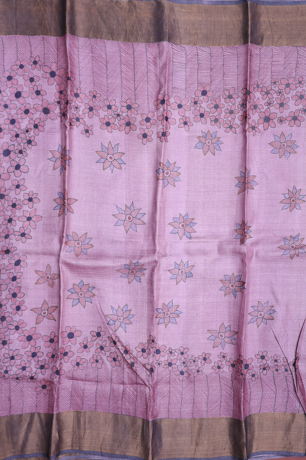 Tussar Silk Saree In Dusty Purple With Floral Design
