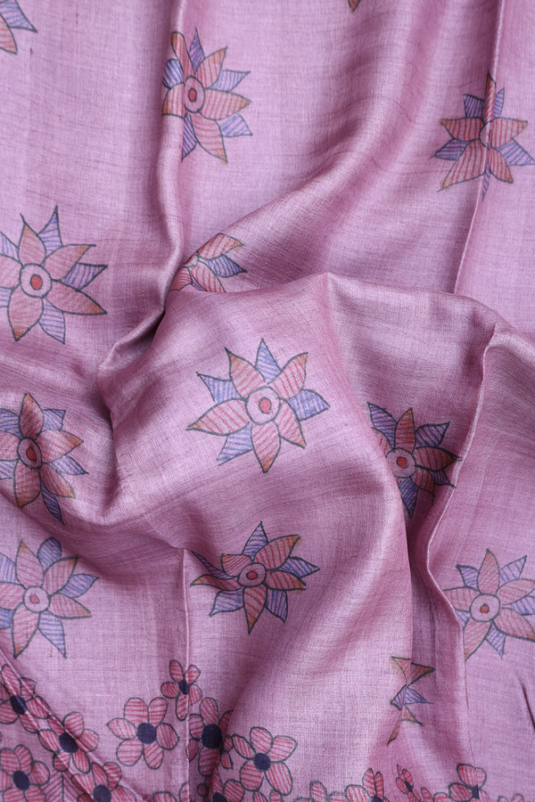 Tussar Silk Saree In Dusty Purple With Floral Design