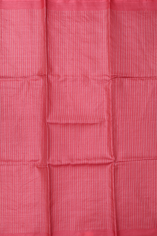 Tussar Silk Saree In Red With Stripes Design