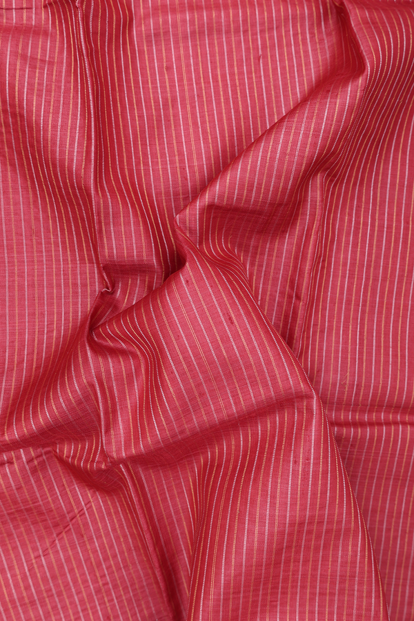 Tussar Silk Saree In Red With Stripes Design