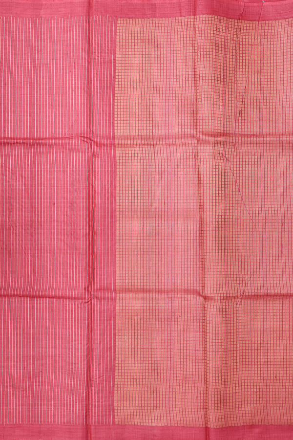 Tussar Silk Saree In Red With Stripes Design