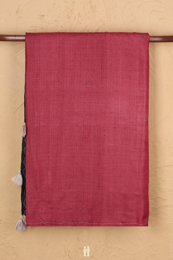 Tussar Silk Saree In Dusty Red With Hand Embroidered Pallu
