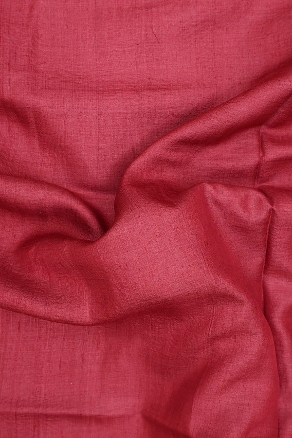 Tussar Silk Saree In Dusty Red With Hand Embroidered Pallu