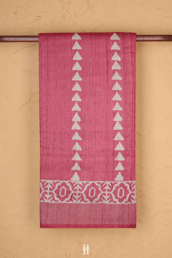 Tussar Silk Saree In Dusty Red With Printed Design