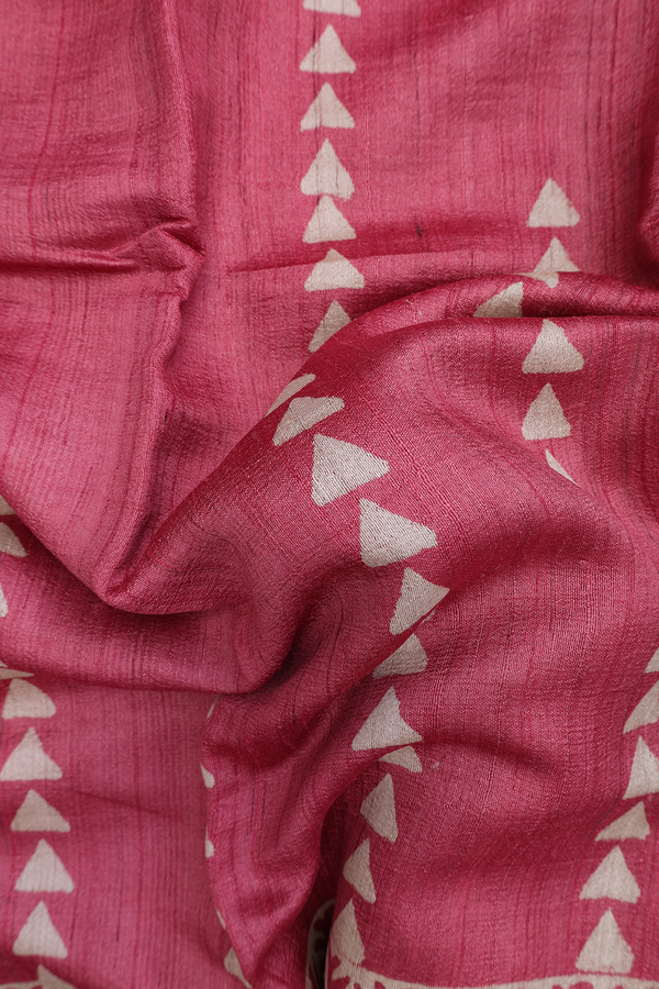 Tussar Silk Saree In Dusty Red With Printed Design