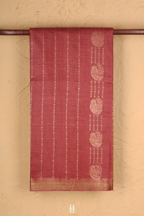 Tussar Silk Saree In Reddish Brown With Stripes Design