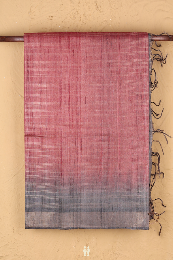 Tussar Silk Saree In Dusty Red With Stripes Design