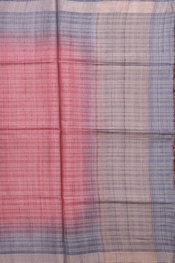 Tussar Silk Saree In Dusty Red With Stripes Design