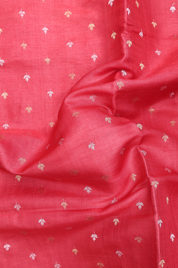 Tussar Silk Saree In Red With Zari Buttis