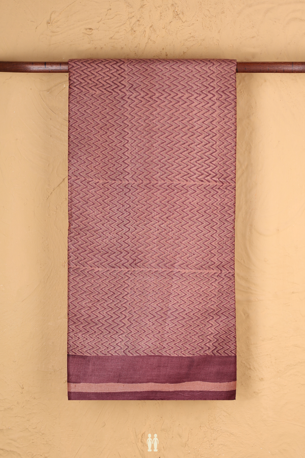 Tussar Silk Saree In Dusty Rose With Chevron Printed Design