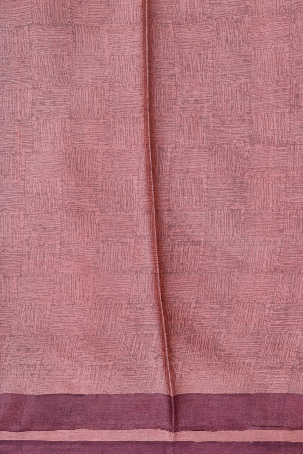 Tussar Silk Saree In Dusty Rose With Chevron Printed Design