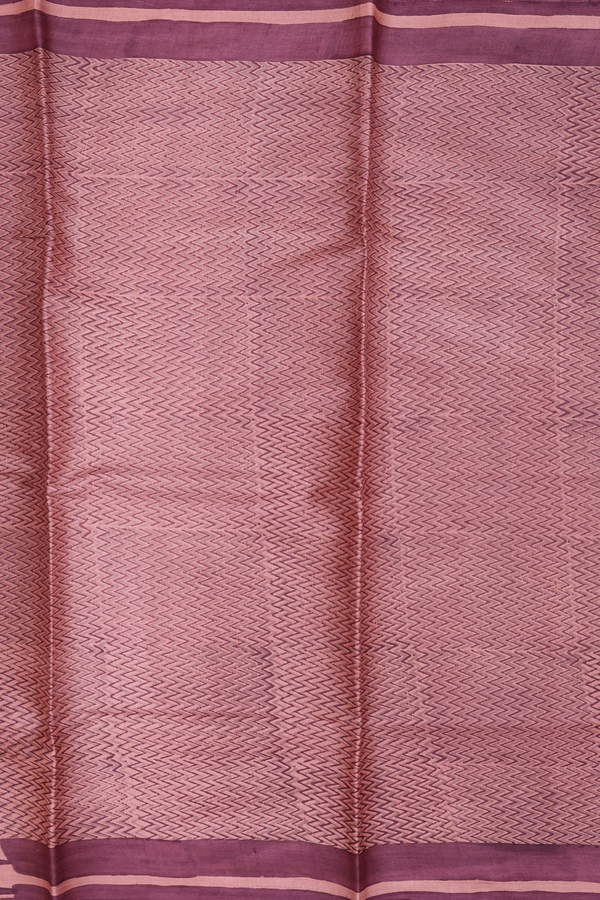 Tussar Silk Saree In Dusty Rose With Chevron Printed Design