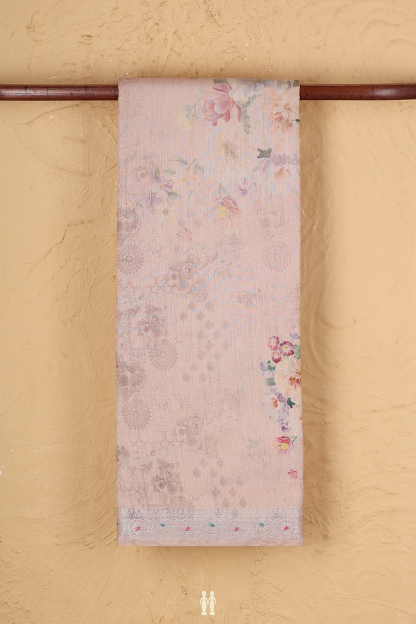 Tussar Silk Saree In Dusty Rose With Floral Printed Design