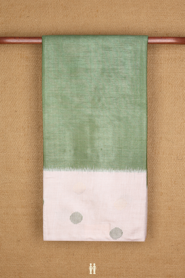 Tussar Silk Saree In Plain Fern Green With Contrast Border