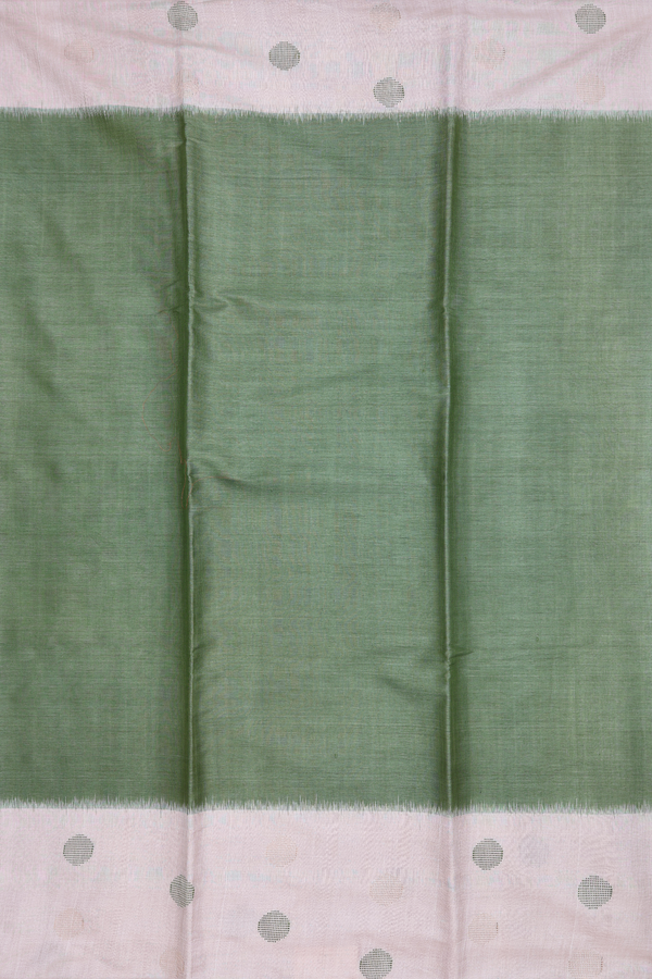 Tussar Silk Saree In Plain Fern Green With Contrast Border